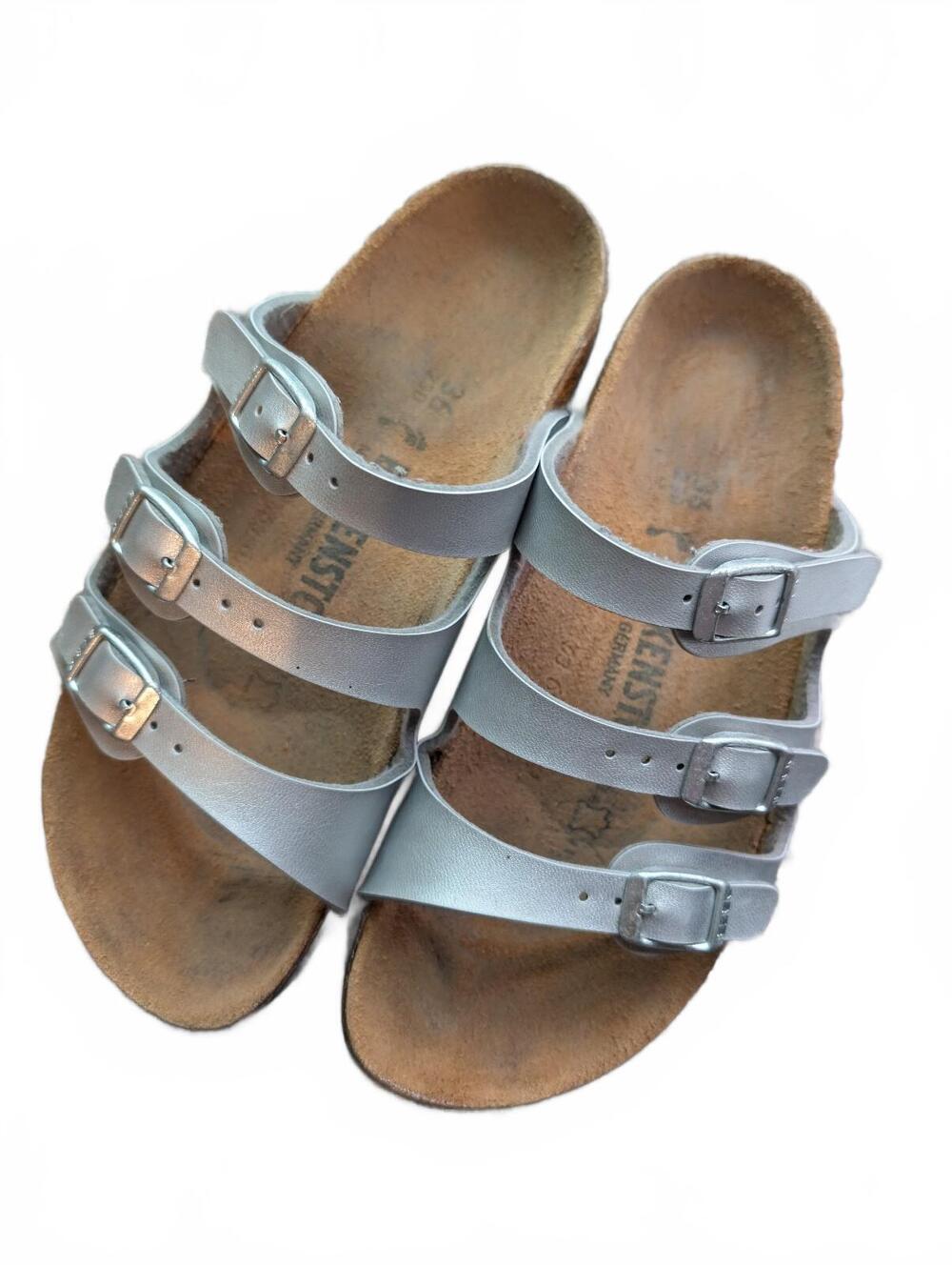 Birkenstock Silver Triple Strap Sandals Size 36EU 5-5.5US
